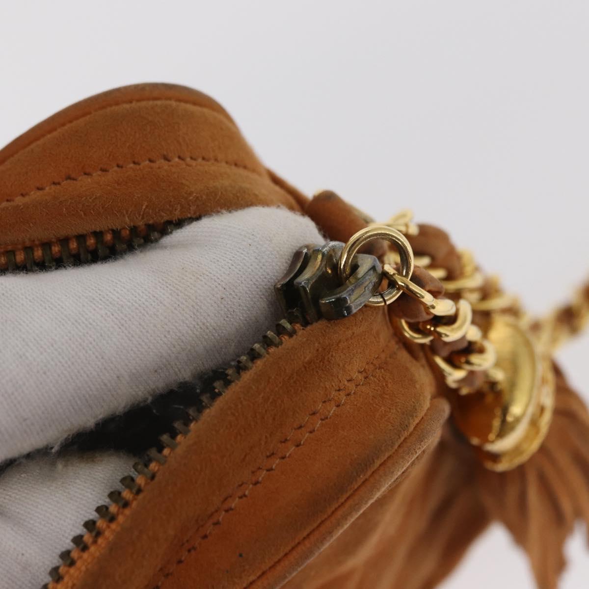 CHANEL Matelasse Chain Shoulder Bag Suede Beige gold CC Auth 154770