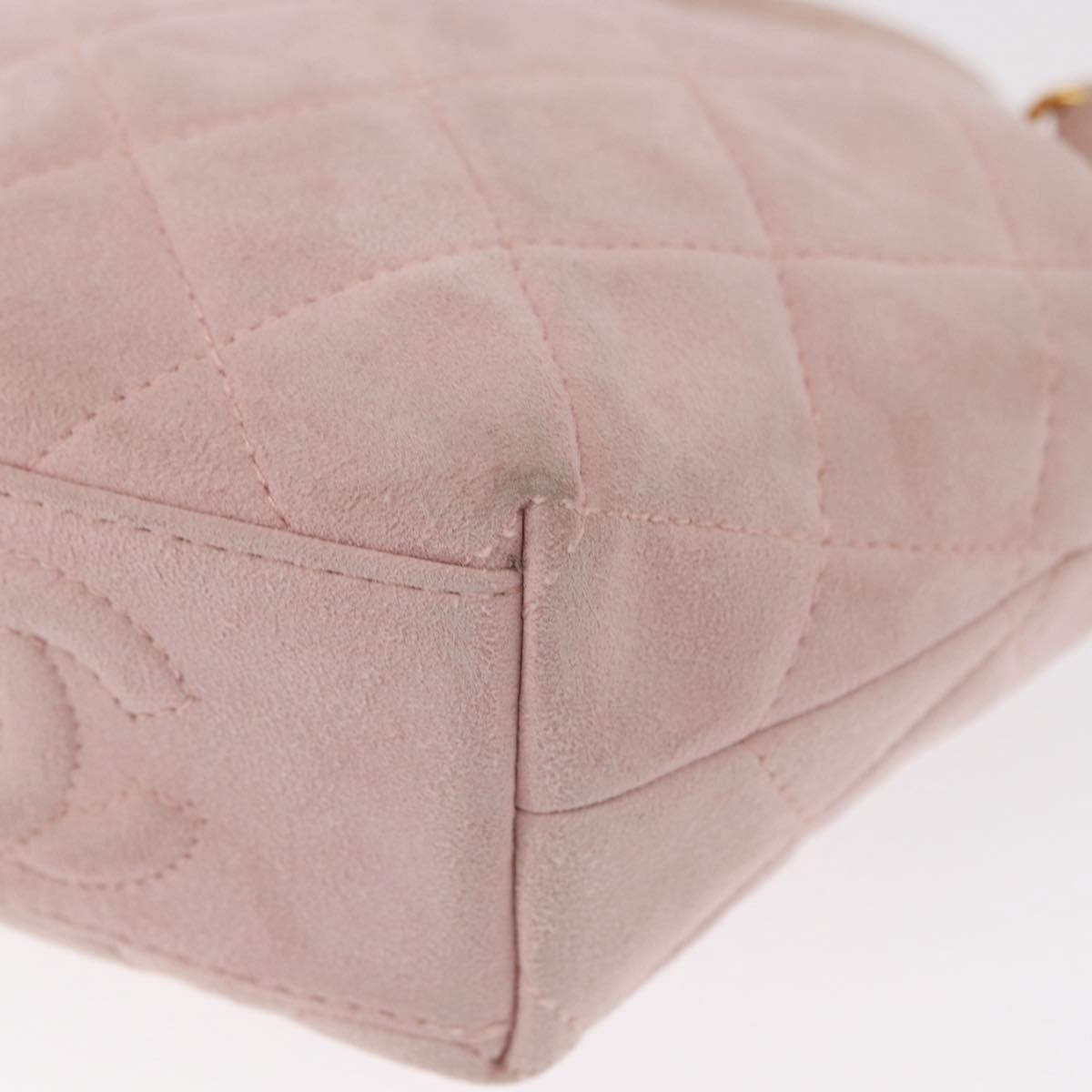 CHANEL Matelasse Hand Bag Suede Pink Gold CC Auth 154898