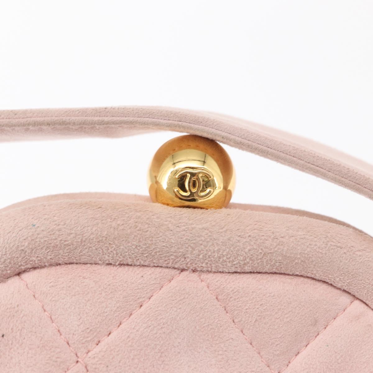 CHANEL Matelasse Hand Bag Suede Pink Gold CC Auth 154898