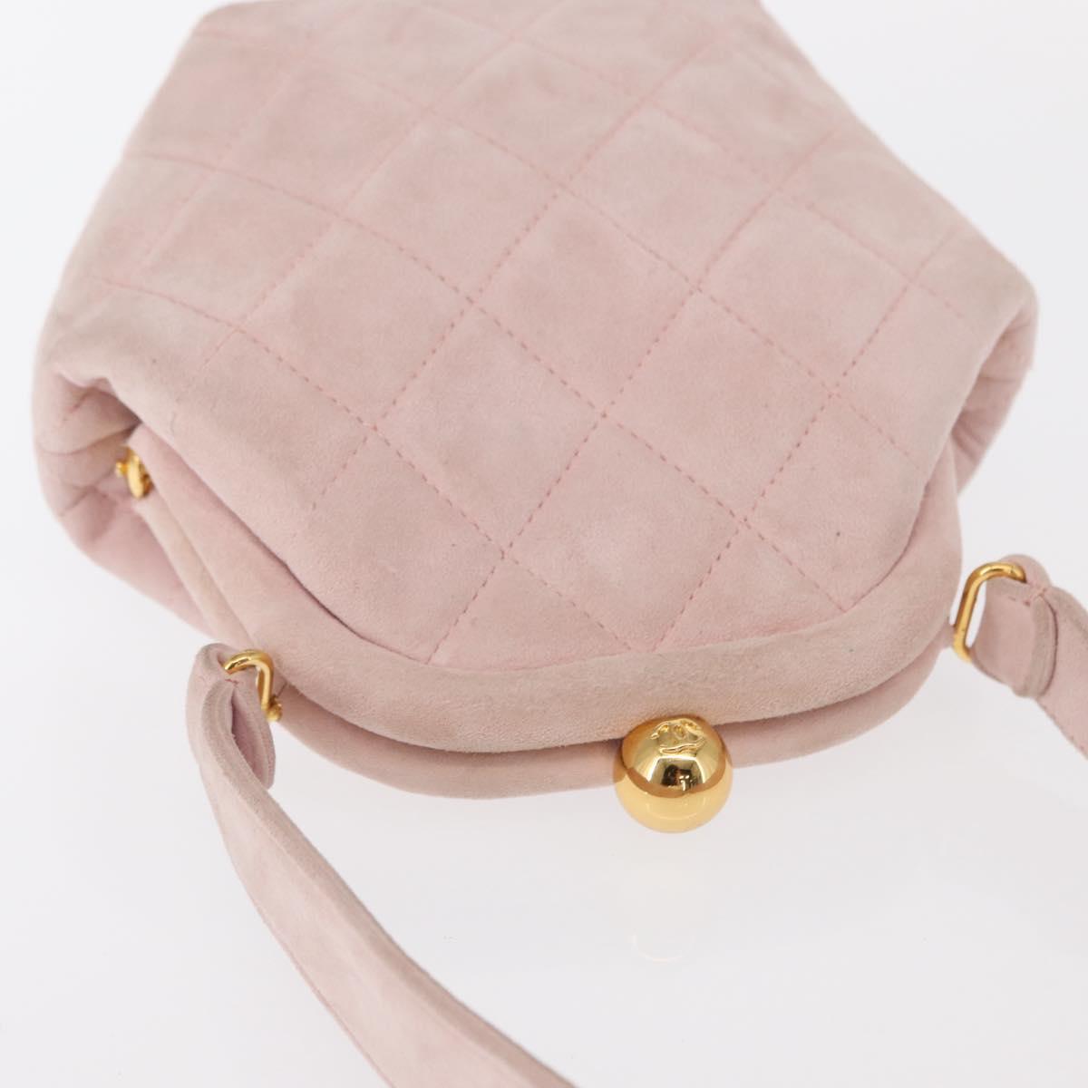 CHANEL Matelasse Hand Bag Suede Pink Gold CC Auth 154898