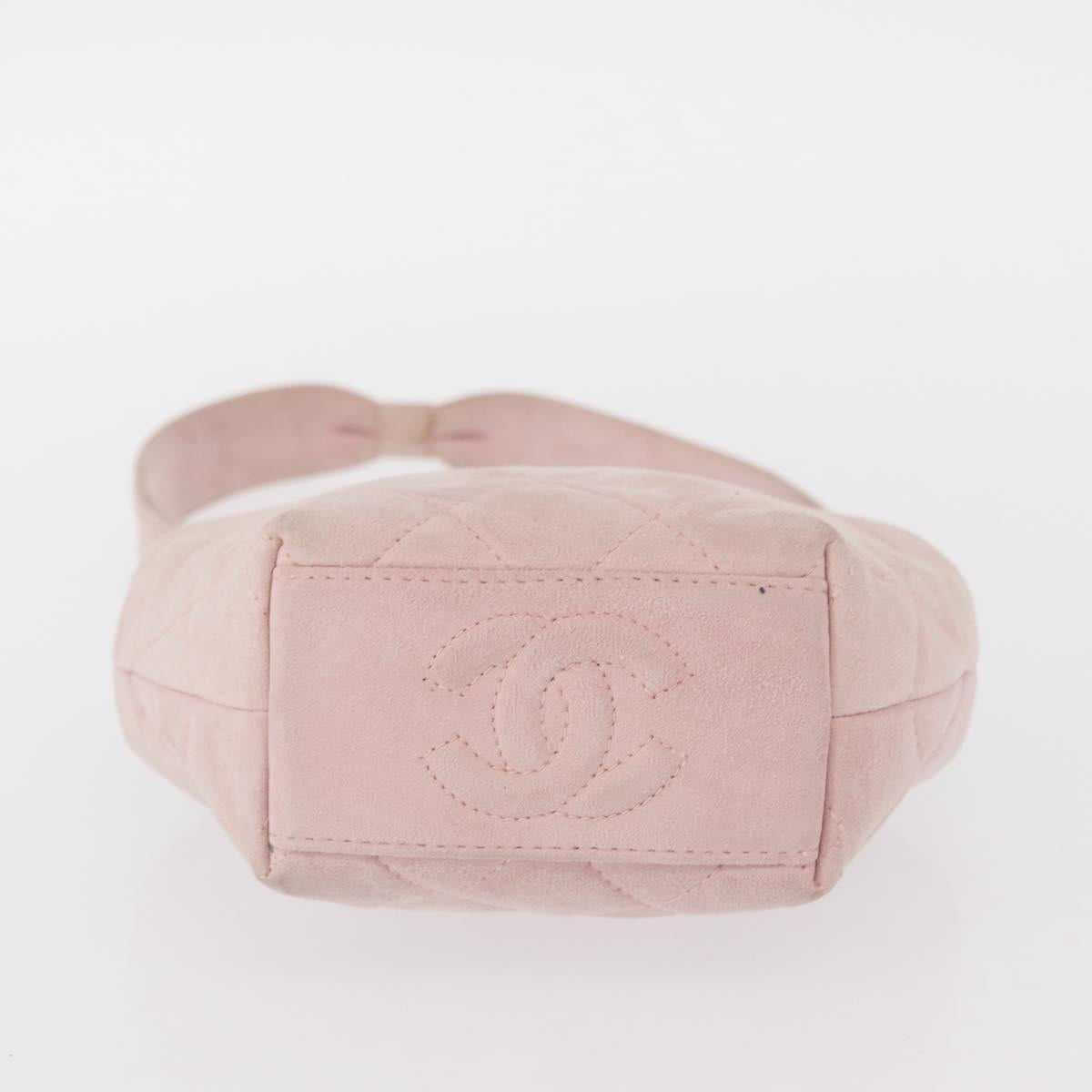 CHANEL Matelasse Hand Bag Suede Pink Gold CC Auth 154898