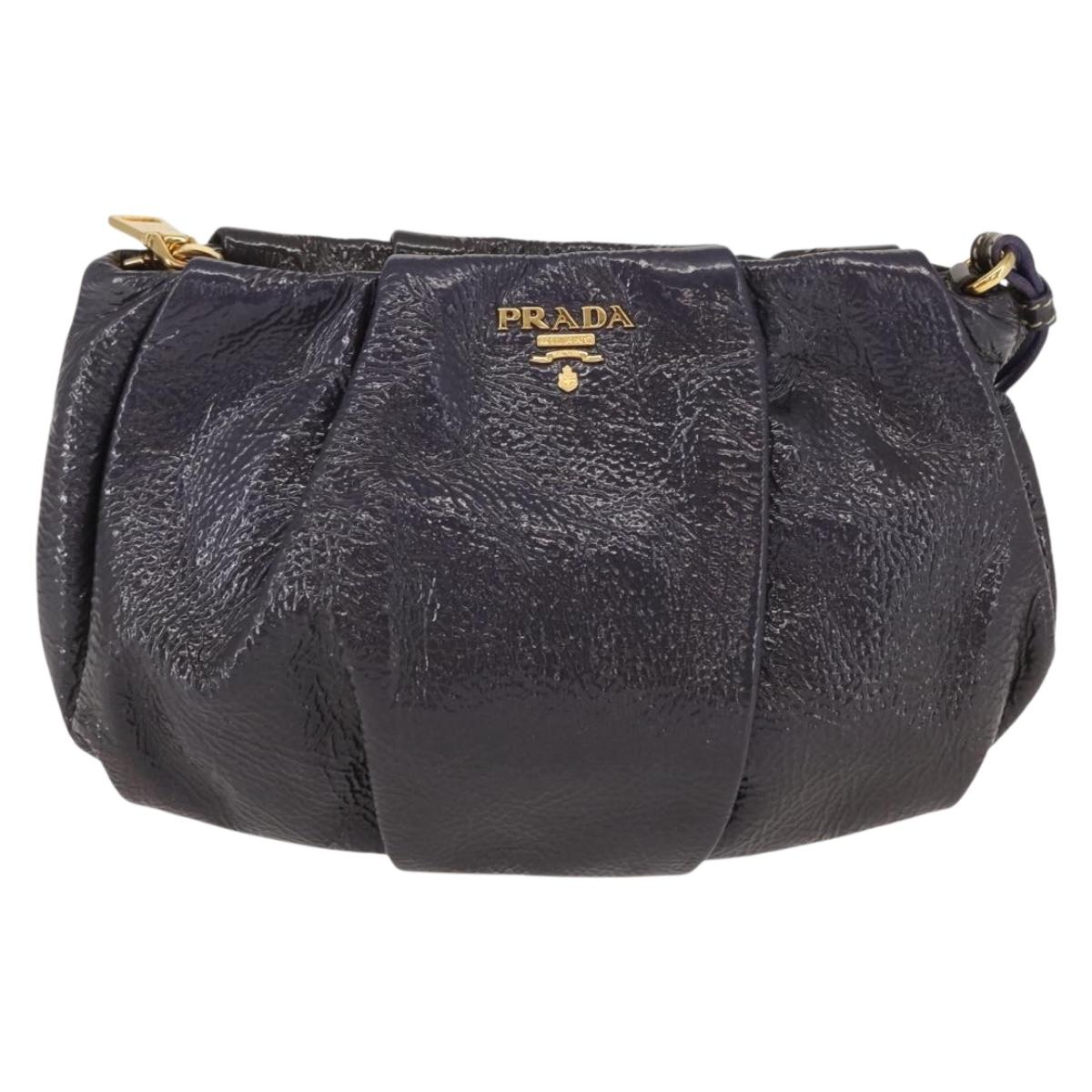 PRADA Pouch Enamel Purple Gold Auth 154899