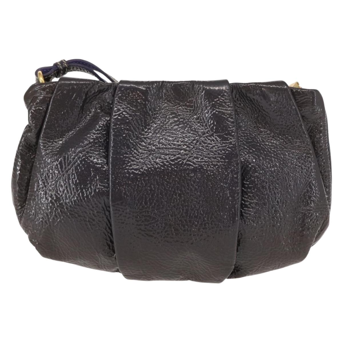 PRADA Pouch Enamel Purple Gold Auth 154899