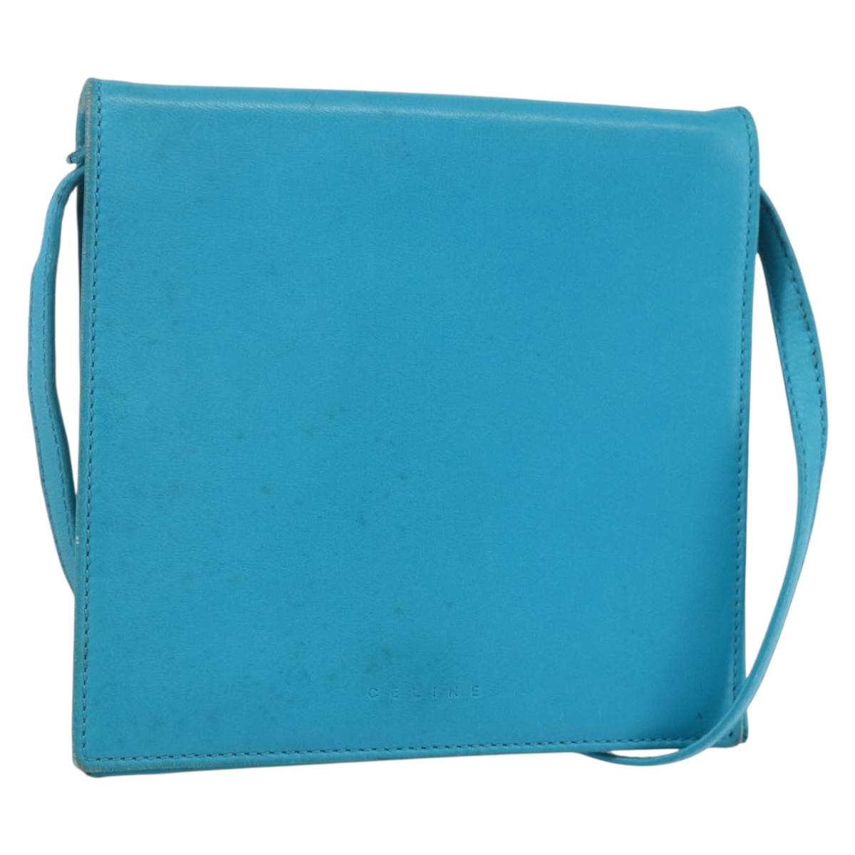 CELINE Shoulder Bag Leather Blue Silver Auth 154900