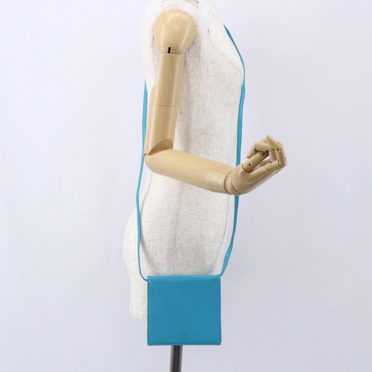 CELINE Shoulder Bag Leather Blue Silver Auth 154900