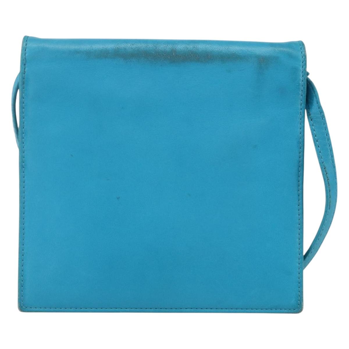 CELINE Shoulder Bag Leather Blue Silver Auth 154900