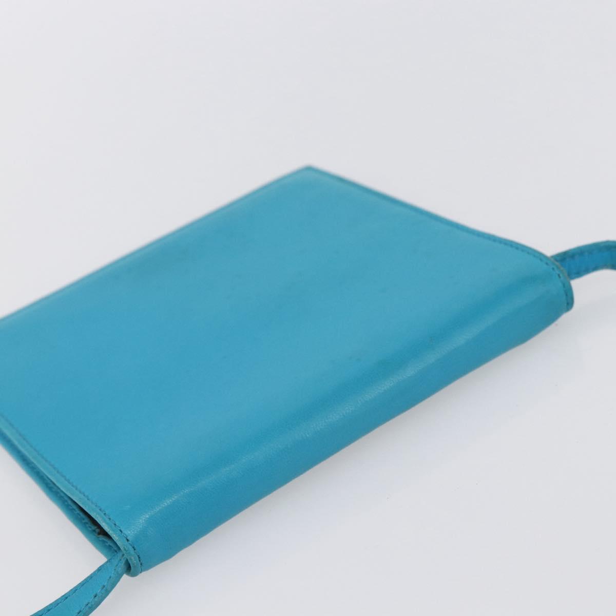 CELINE Shoulder Bag Leather Blue Silver Auth 154900