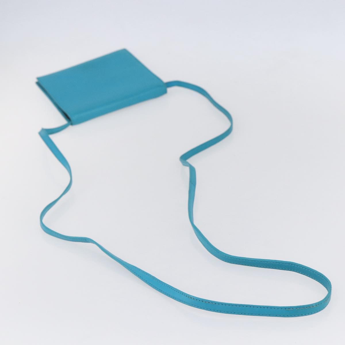 CELINE Shoulder Bag Leather Blue Silver Auth 154900