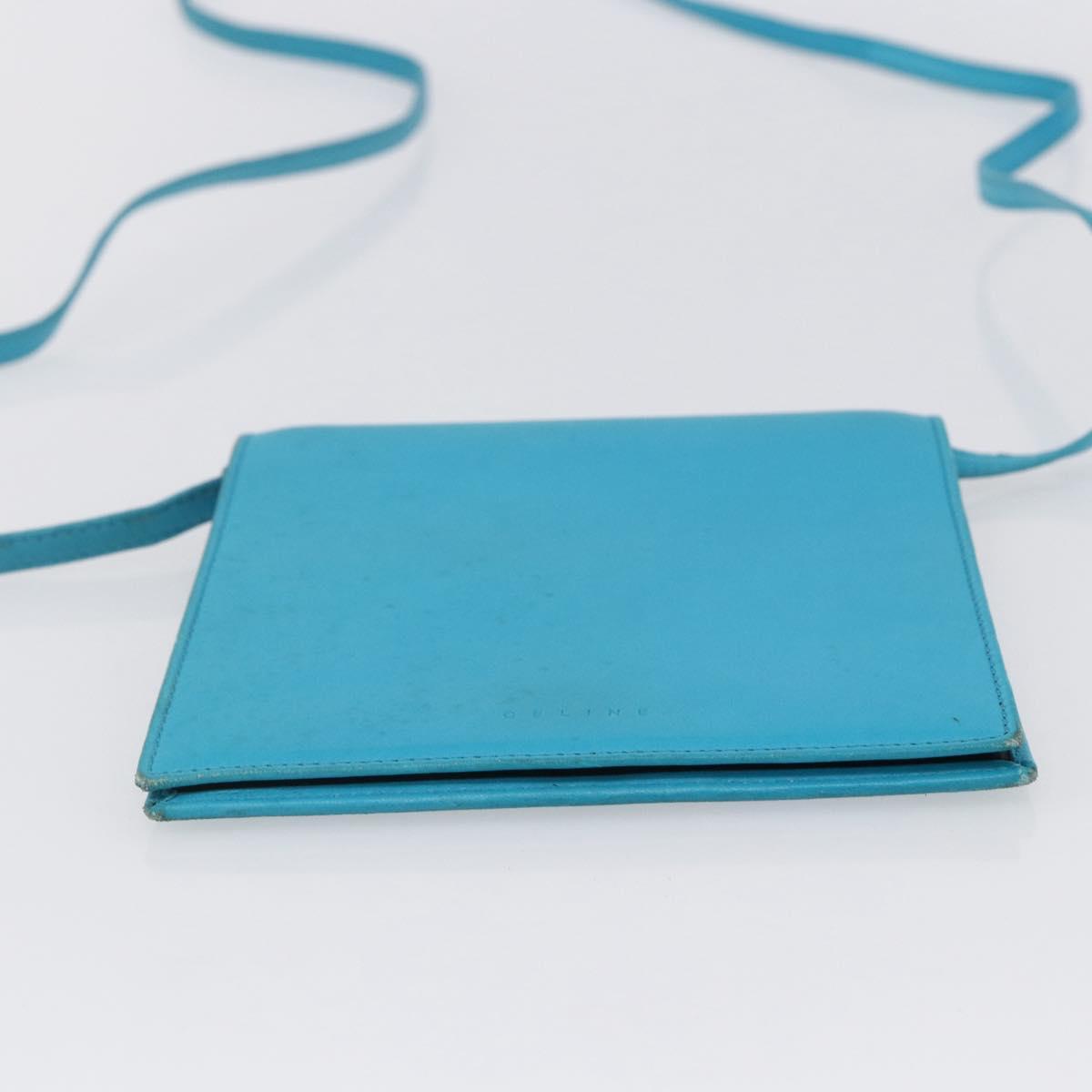 CELINE Shoulder Bag Leather Blue Silver Auth 154900