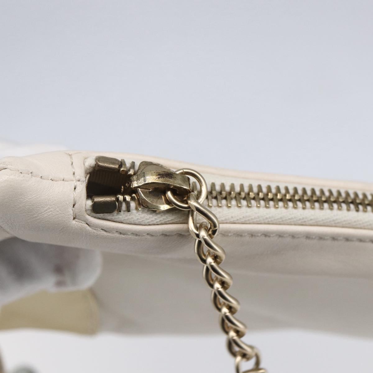 CHANEL Camelia Pouch Leather Ivory Gold CC Auth 154902