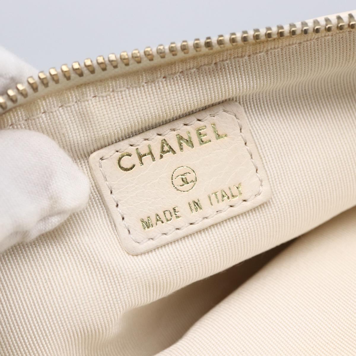 CHANEL Camelia Pouch Leather Ivory Gold CC Auth 154902