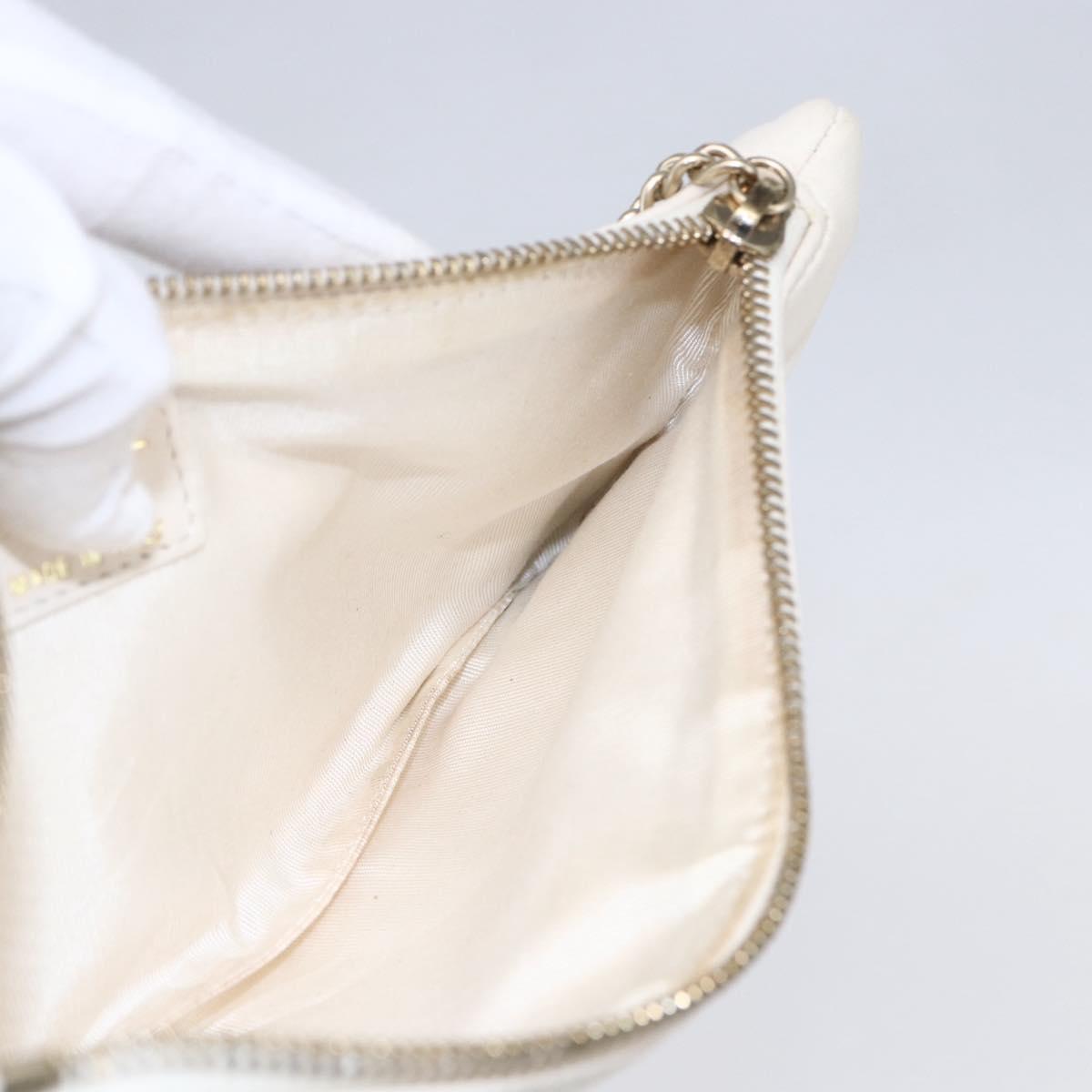 CHANEL Camelia Pouch Leather Ivory Gold CC Auth 154902