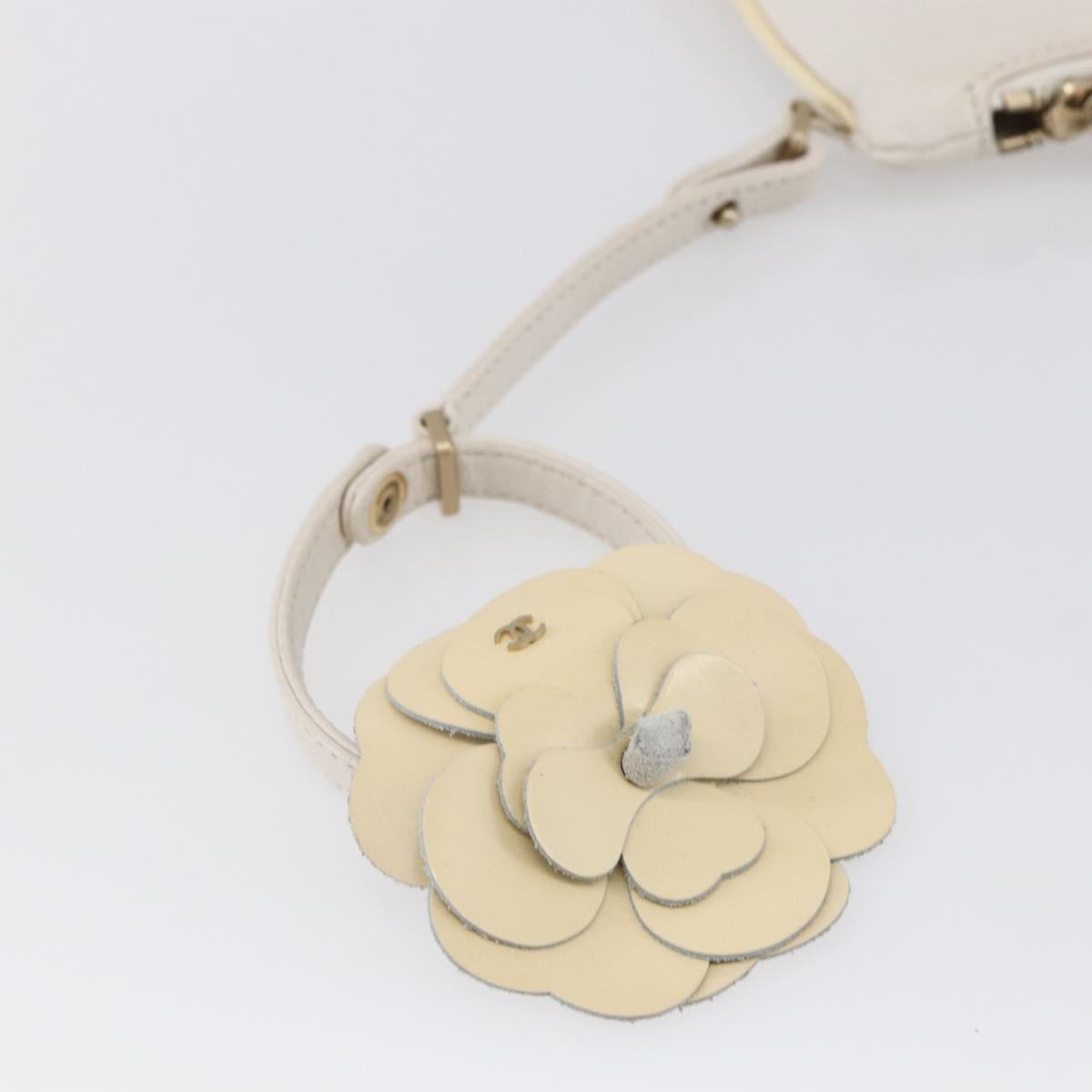 CHANEL Camelia Pouch Leather Ivory Gold CC Auth 154902