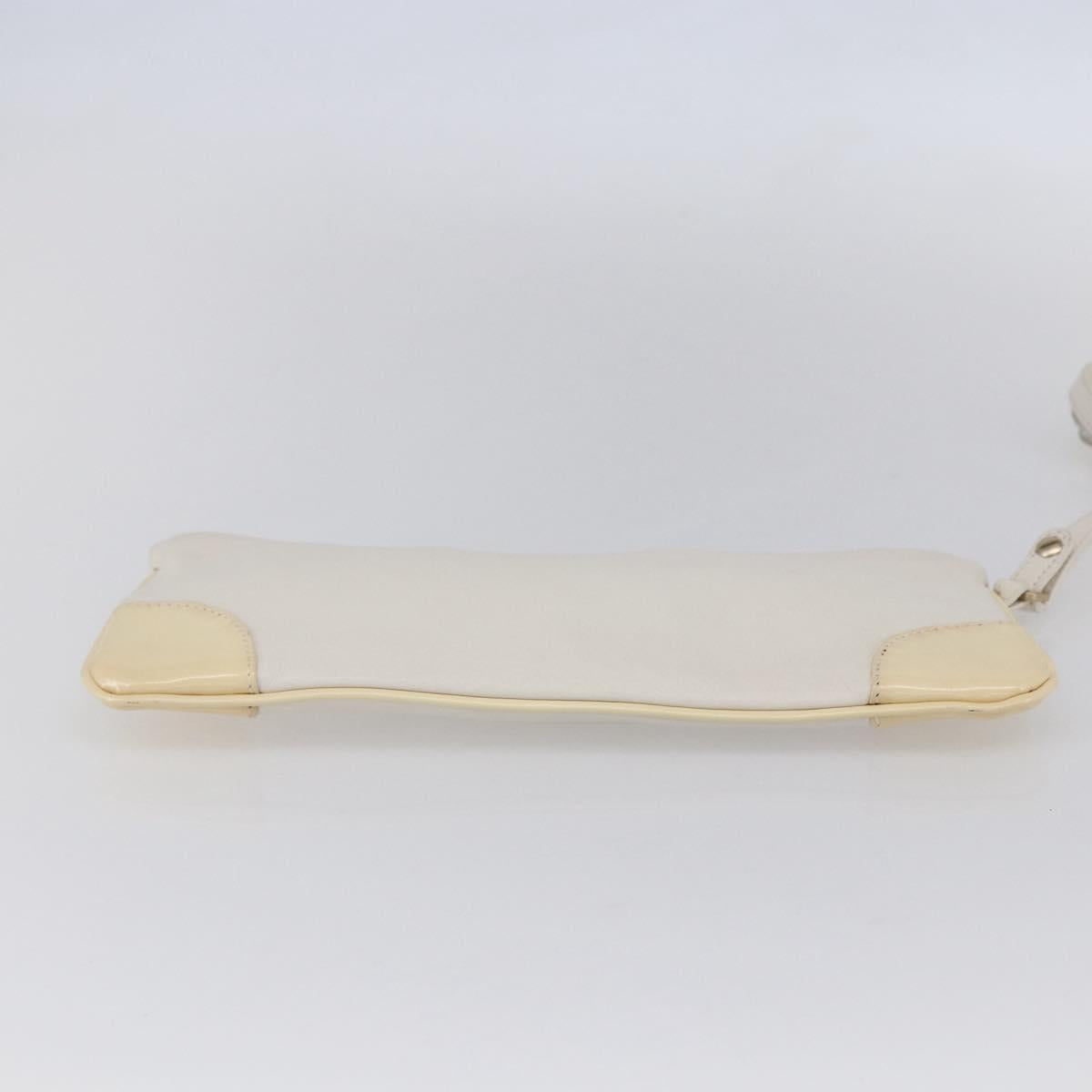 CHANEL Camelia Pouch Leather Ivory Gold CC Auth 154902