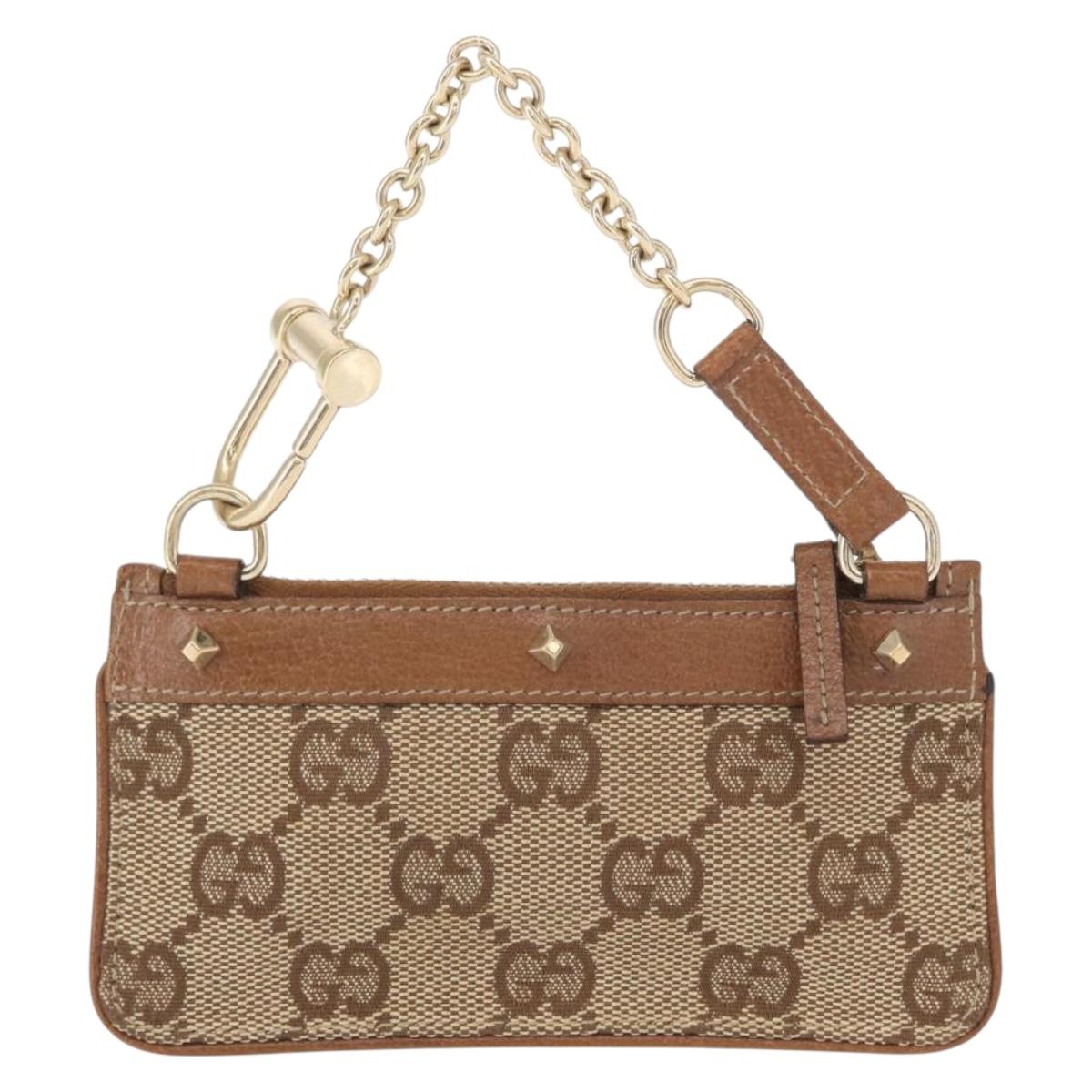 GUCCI GG Canvas Coin Purse Beige Gold 120971 Auth 154904