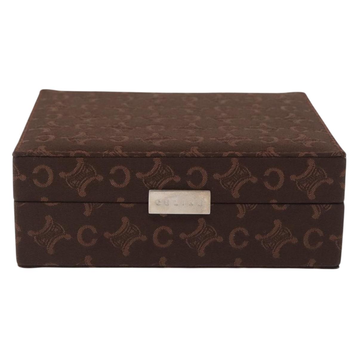 CELINE C Macadam Canvas Jewelry Box Brown Silver Auth 154905V
