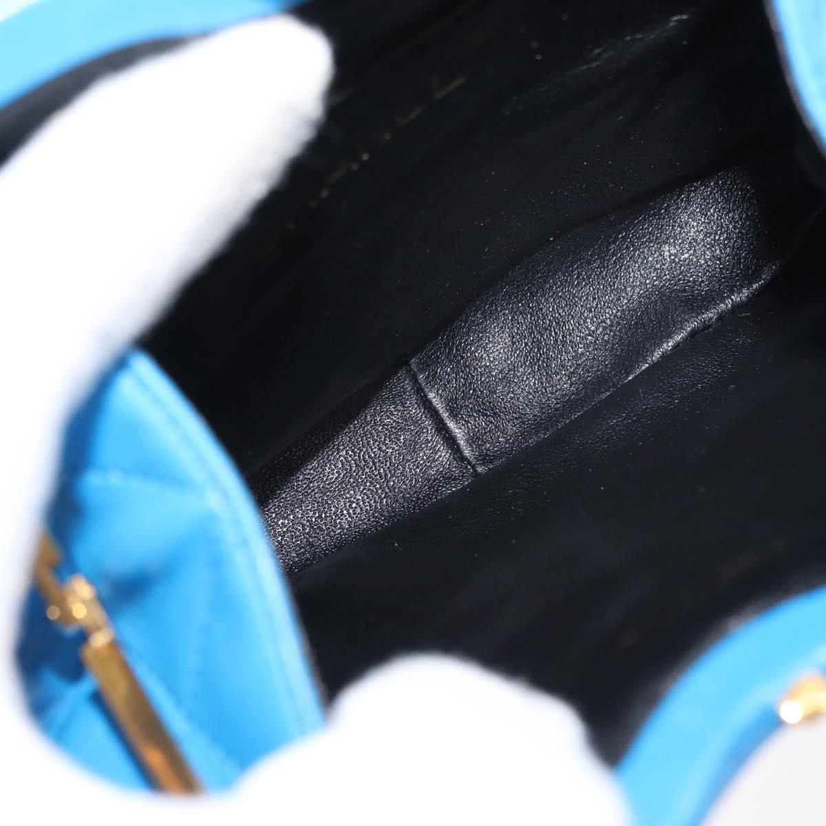 CHANEL Matelasse COCO Mark Pouch Lamb Skin Blue Gold CC Auth 154906