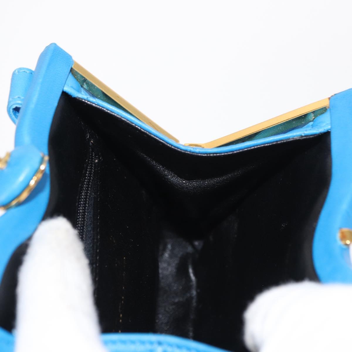 CHANEL Matelasse COCO Mark Pouch Lamb Skin Blue Gold CC Auth 154906