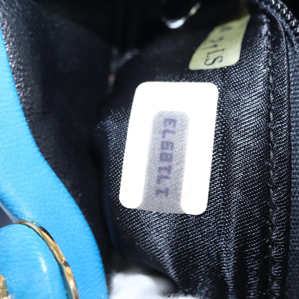 CHANEL Matelasse COCO Mark Pouch Lamb Skin Blue Gold CC Auth 154906