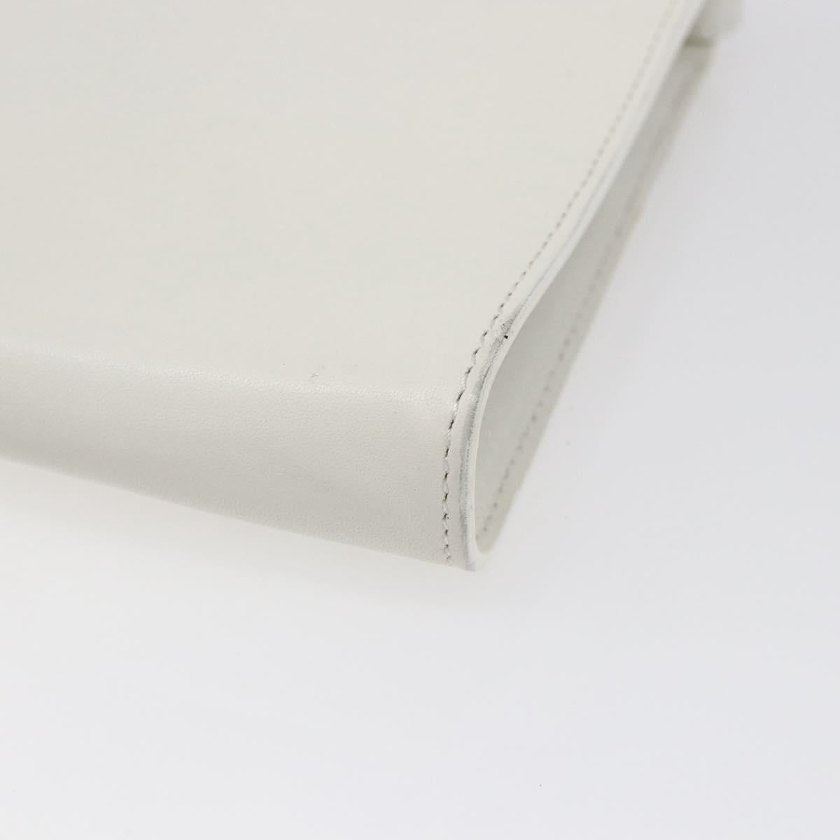 CELINE Flower Shoulder Pouch Leather White Silver Auth 154908