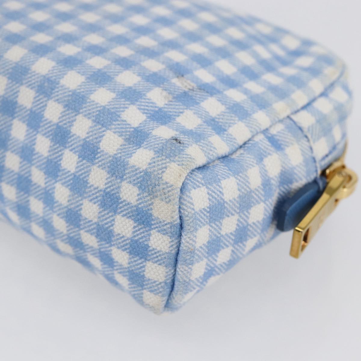 PRADA Pouch Canvas Light Blue Gold Auth 154909