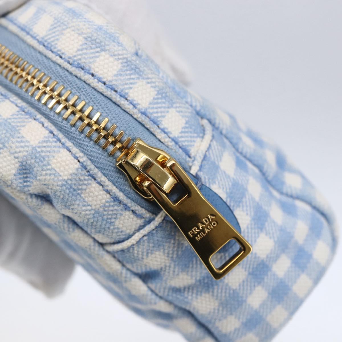 PRADA Pouch Canvas Light Blue Gold Auth 154909