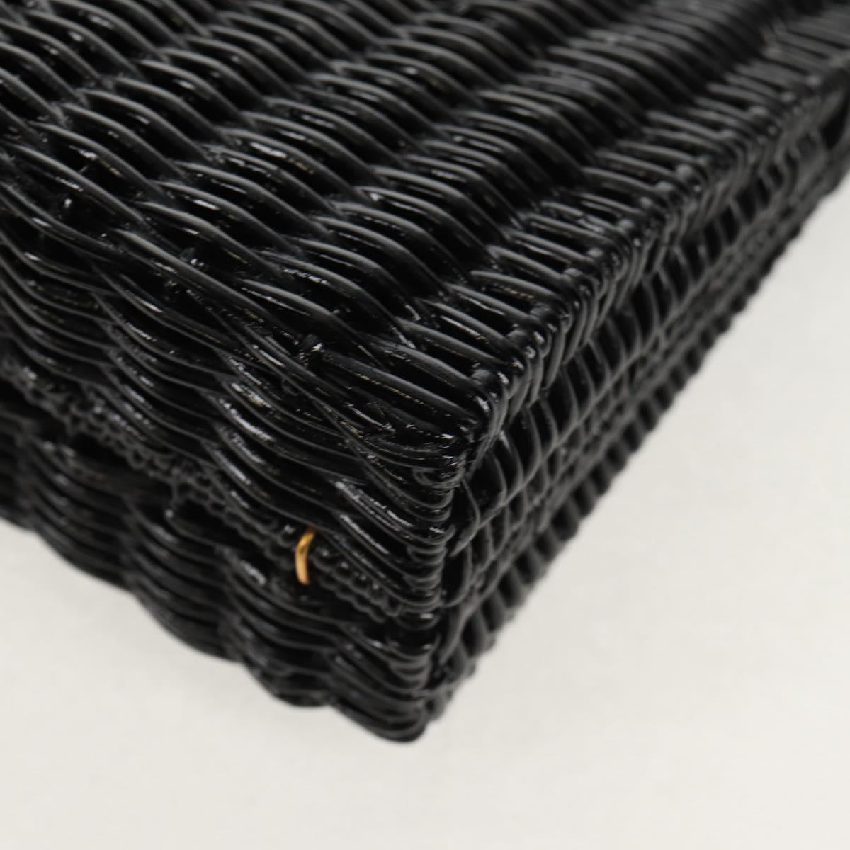 Salvatore Ferragamo Chain Gancini Shoulder Bag Rattan Black Gold Auth 154910V