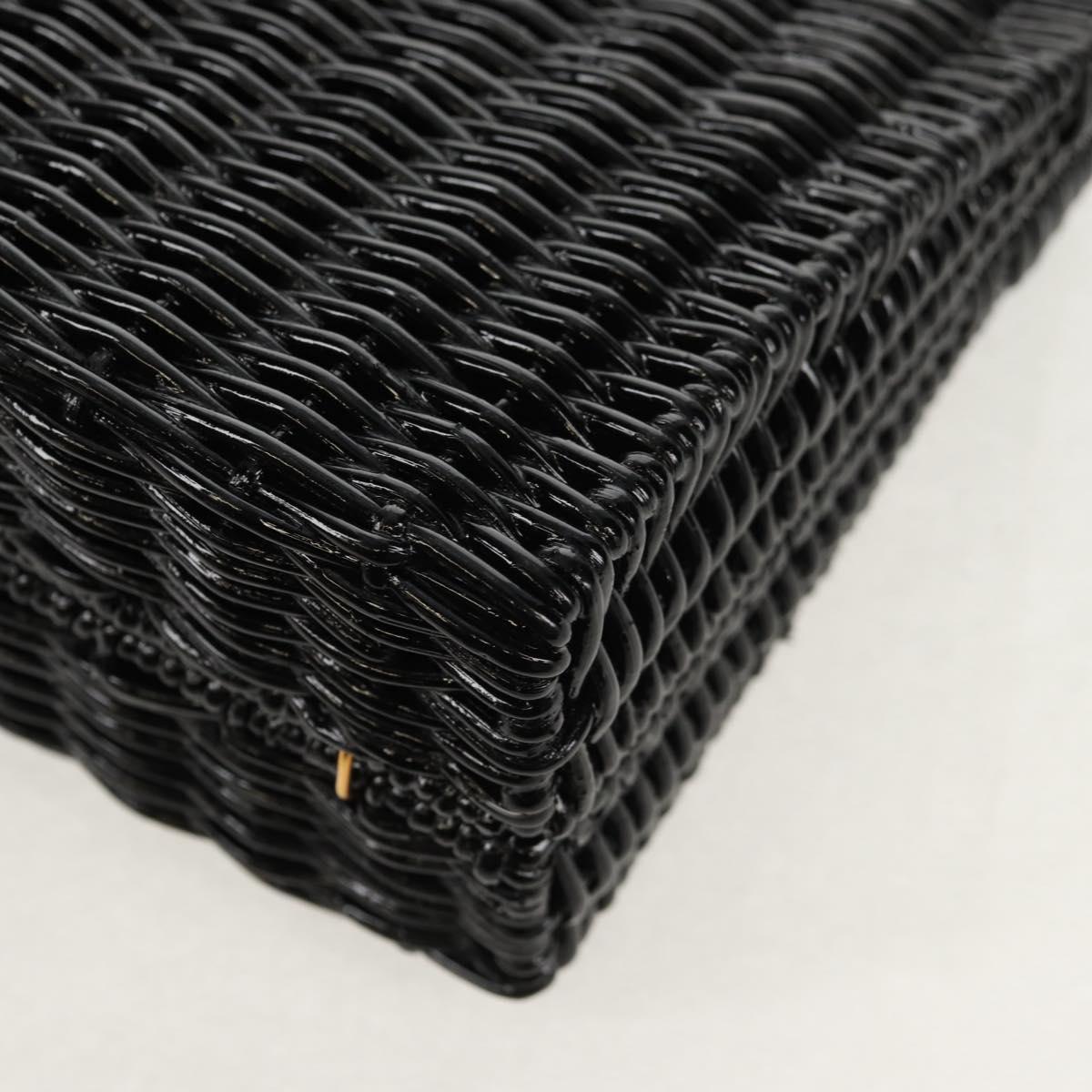 Salvatore Ferragamo Chain Gancini Shoulder Bag Rattan Black Gold Auth 154910V