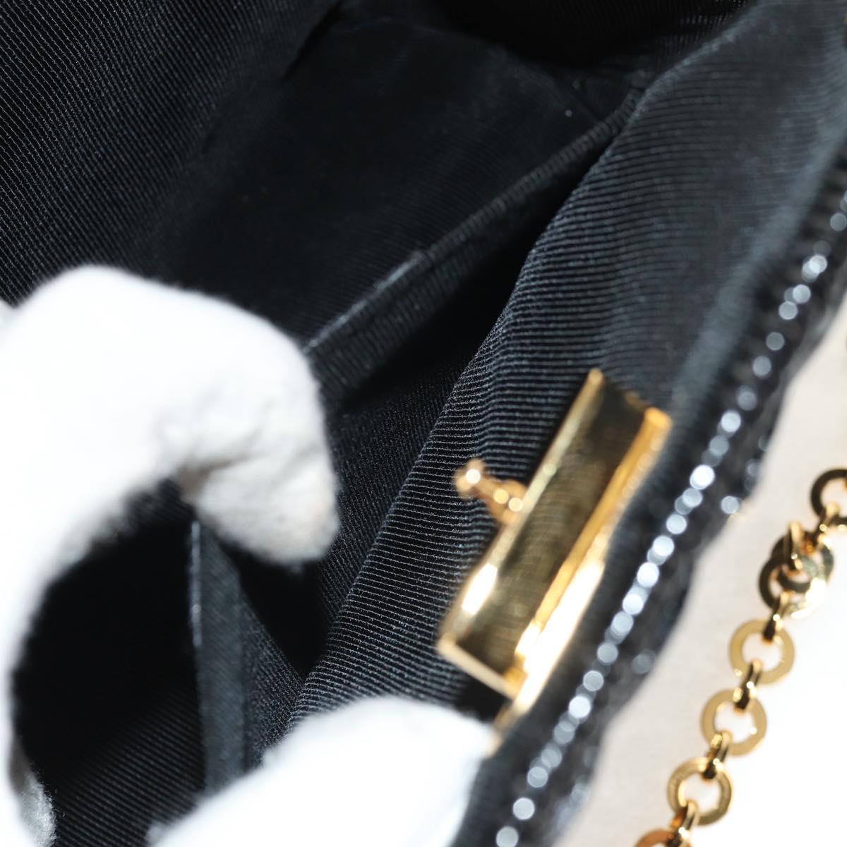 Salvatore Ferragamo Chain Gancini Shoulder Bag Rattan Black Gold Auth 154910V