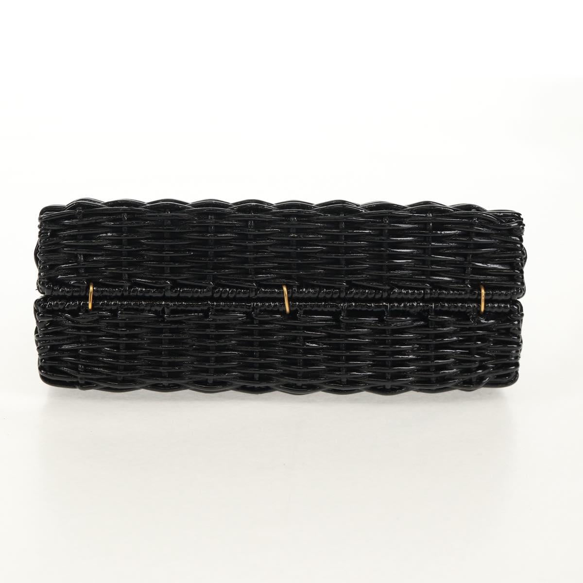 Salvatore Ferragamo Chain Gancini Shoulder Bag Rattan Black Gold Auth 154910V