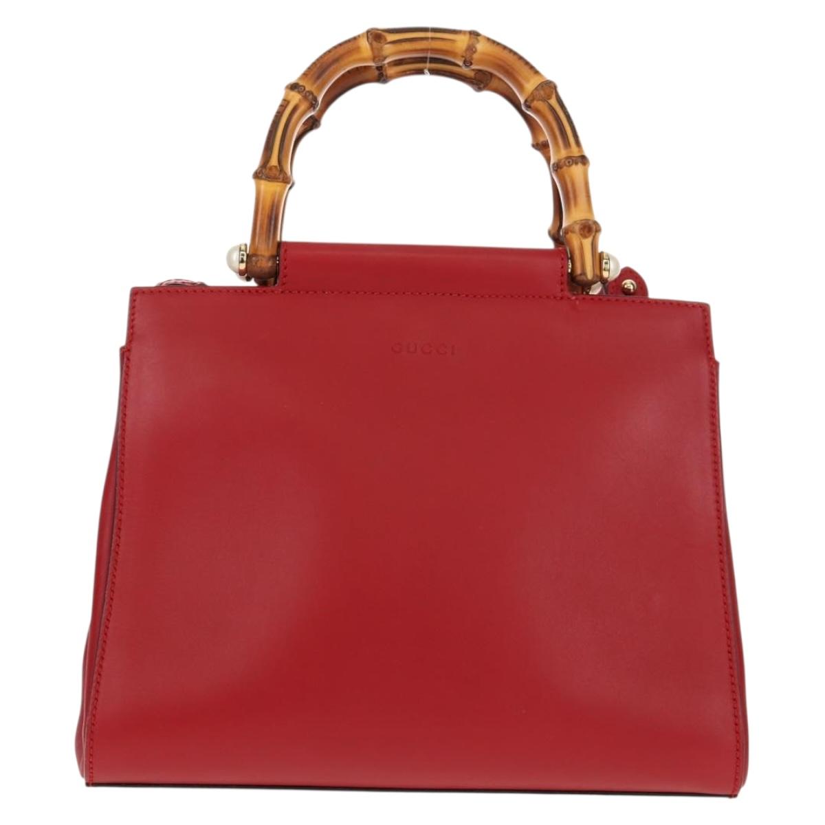 GUCCI Bamboo Nymphia Small Hand Bag Leather 2way Red Gold 453767 Auth 154912V