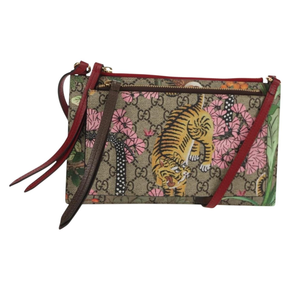 GUCCI GG Supreme Bengal Tiger Flower Bag PVC Beige Gold 454111 Auth 154913SAM