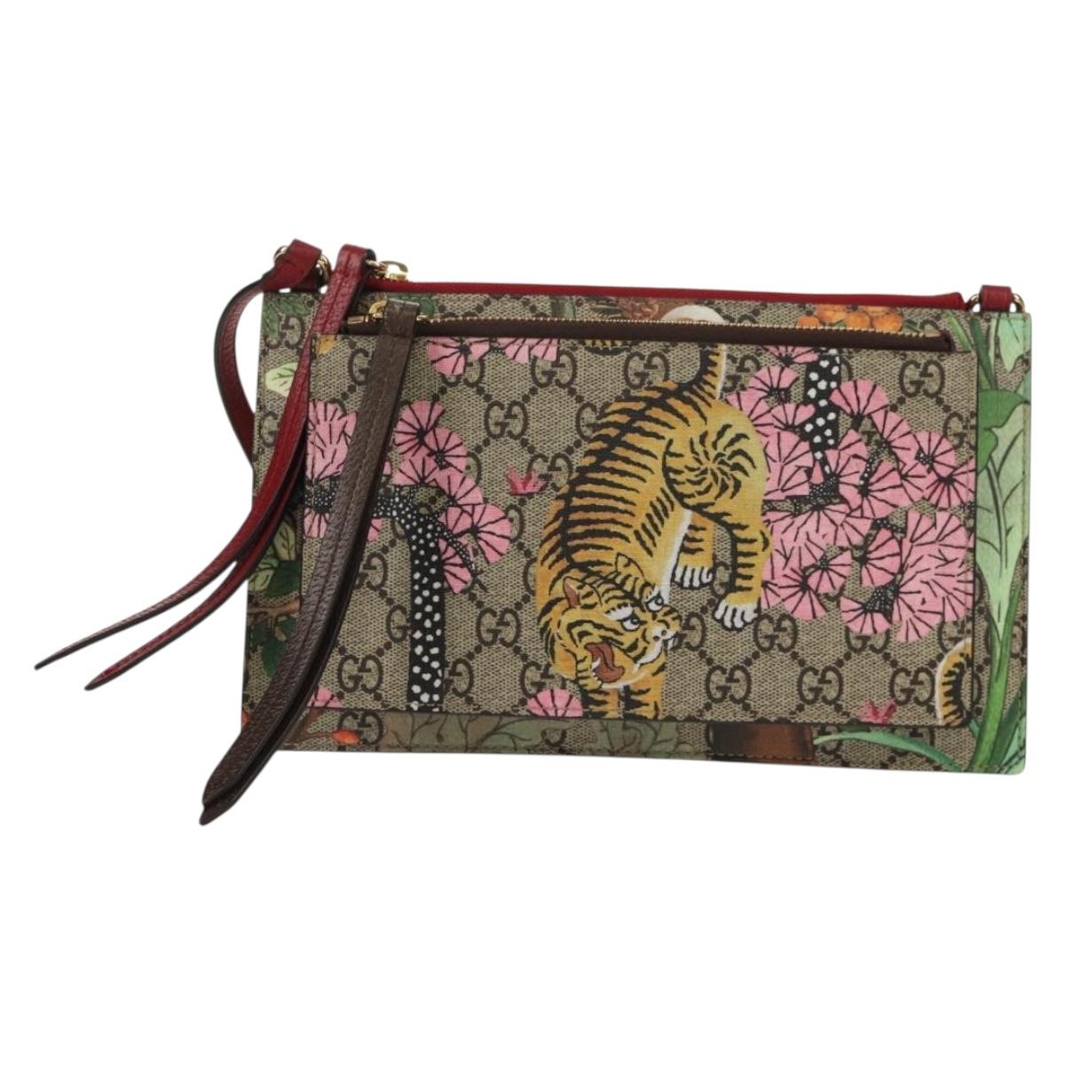GUCCI GG Supreme Bengal Tiger Flower Bag PVC Beige Gold 454111 Auth 154913SAM