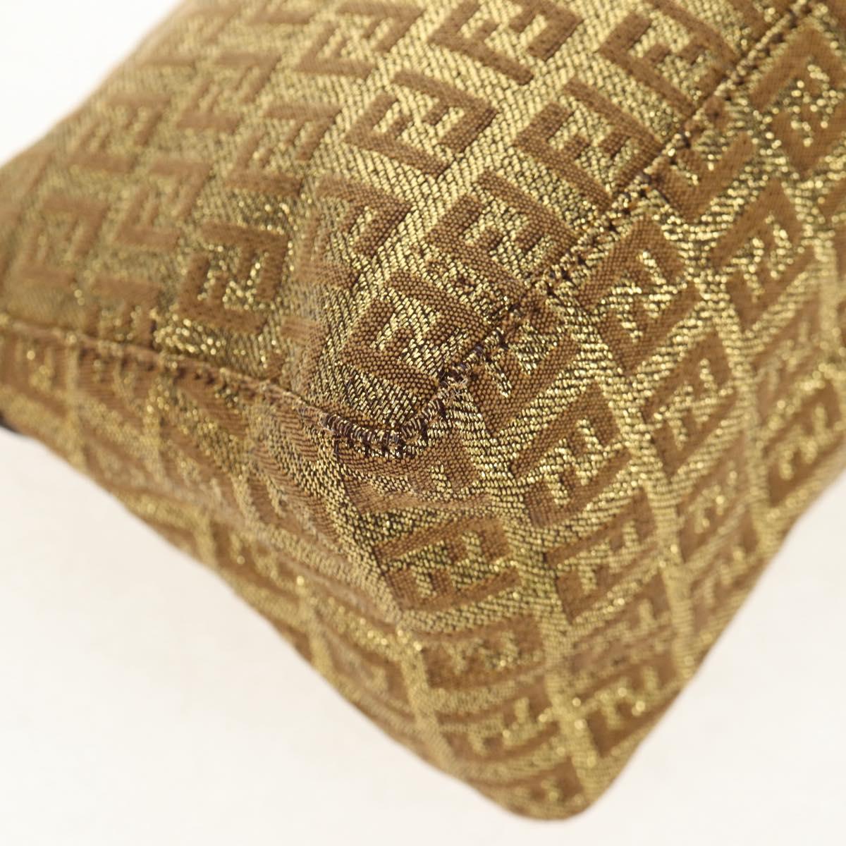 FENDI Zucchino Canvas Shoulder Bag Gold Auth 154915SAM