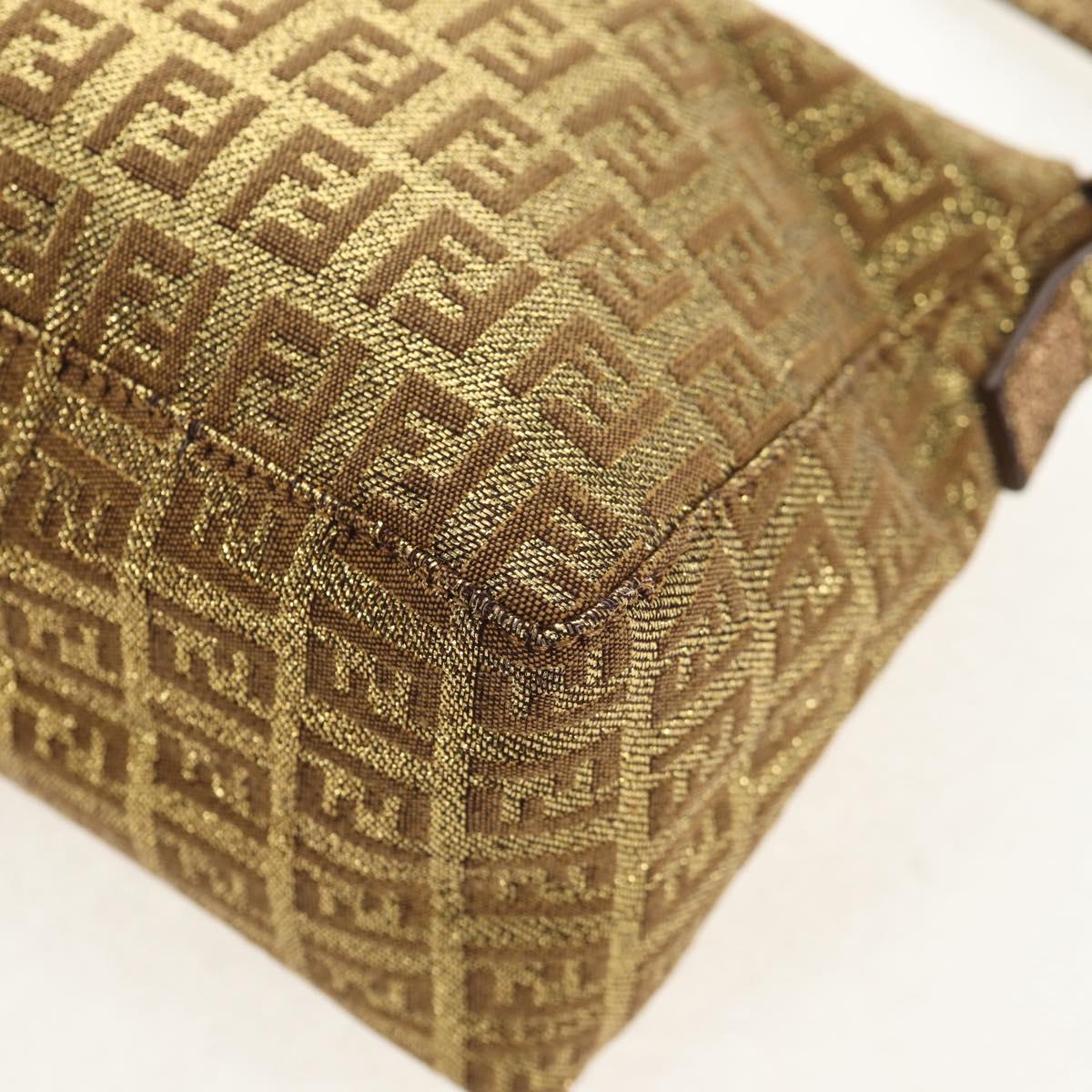 FENDI Zucchino Canvas Shoulder Bag Gold Auth 154915SAM
