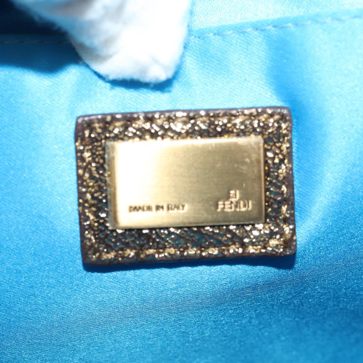 FENDI Zucchino Canvas Shoulder Bag Gold Auth 154915SAM