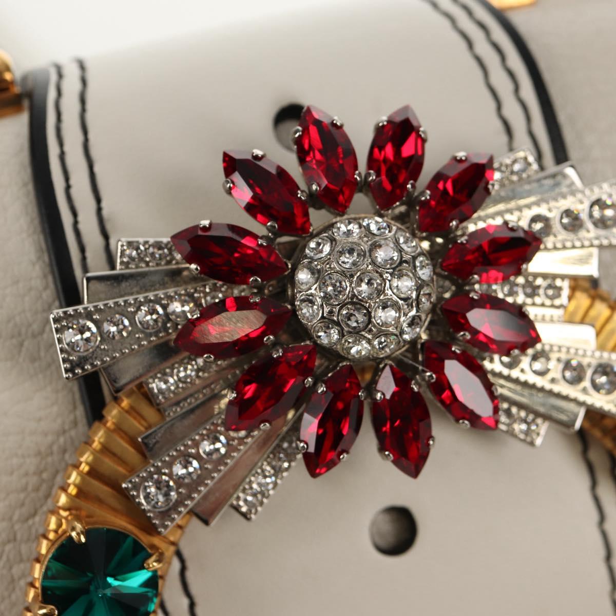 Miu Miu Mew Lady Shoulder Bag Leather White Gold Auth 154916V