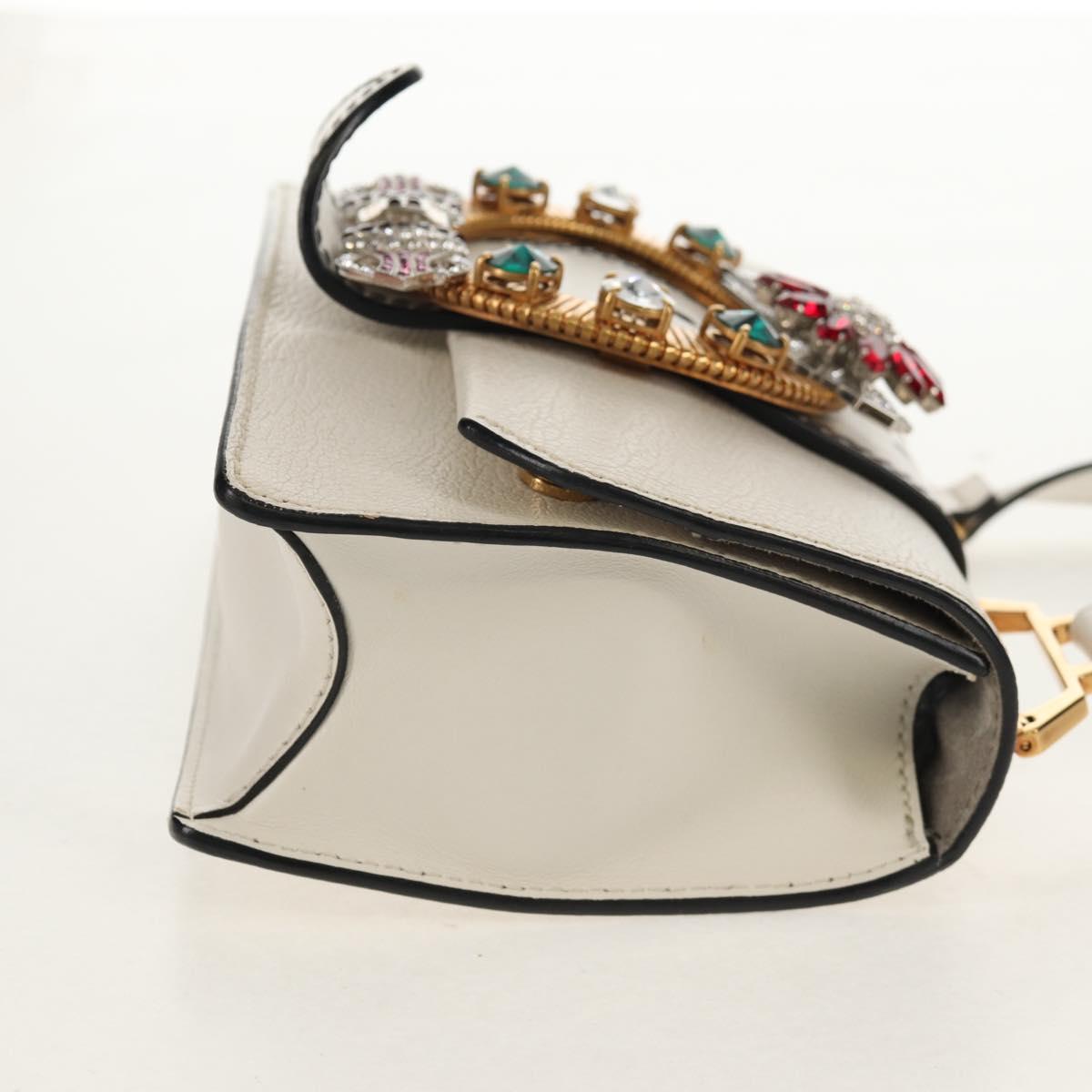 Miu Miu Mew Lady Shoulder Bag Leather White Gold Auth 154916V