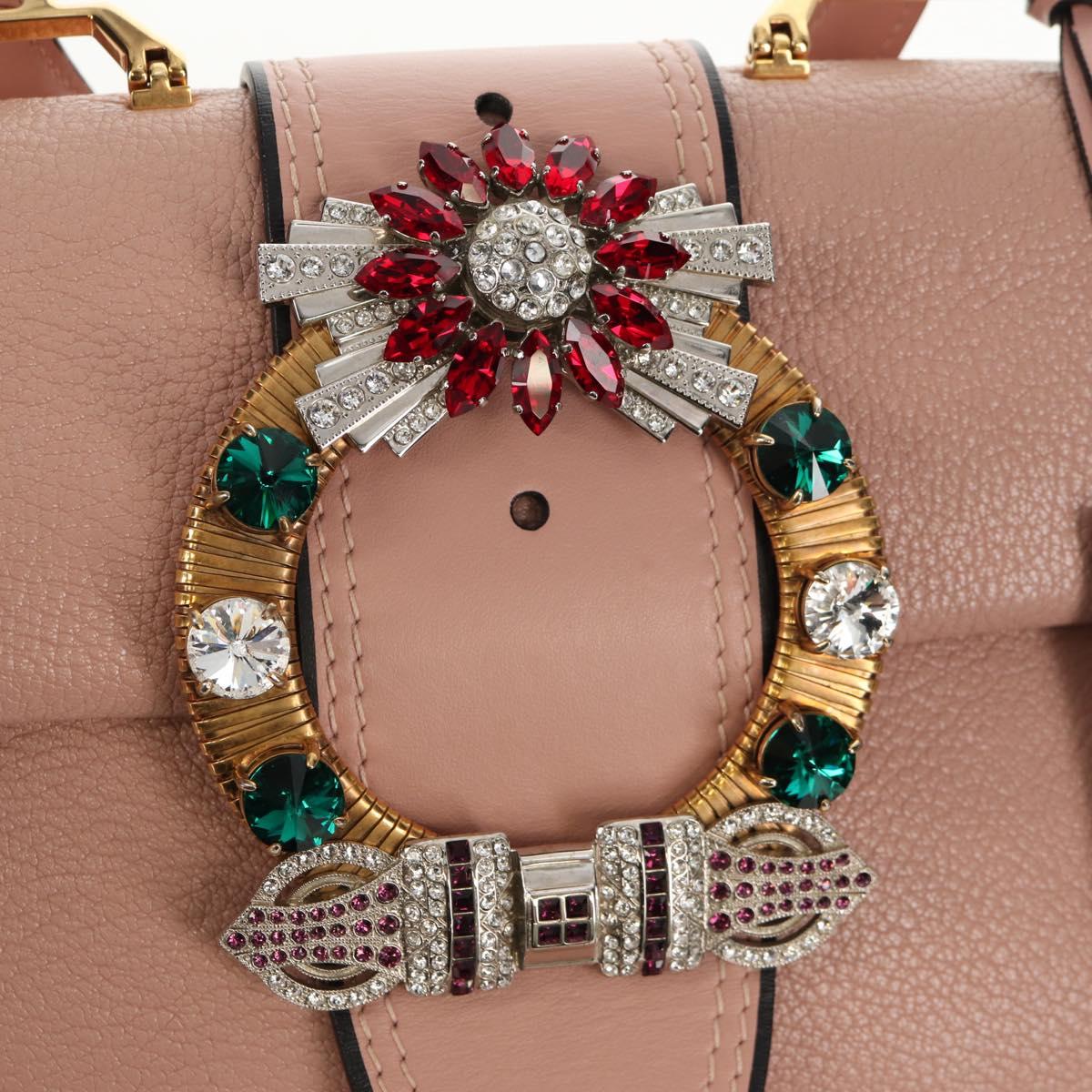 Miu Miu Mew Lady Hand Bag Leather 2way Pink Gold Auth 154917V