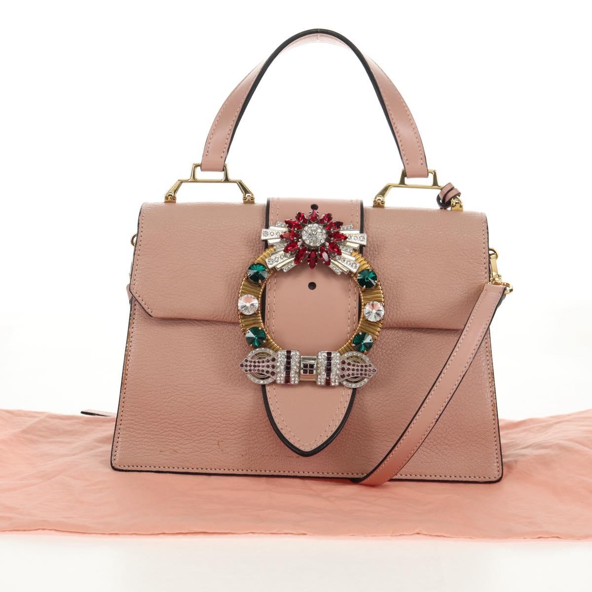 Miu Miu Mew Lady Hand Bag Leather 2way Pink Gold Auth 154917V