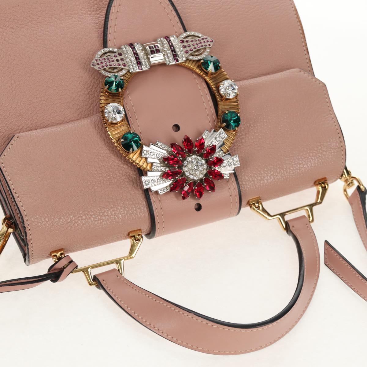 Miu Miu Mew Lady Hand Bag Leather 2way Pink Gold Auth 154917V