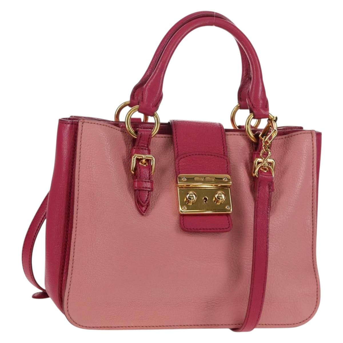 Miu Miu Madras Hand Bag Leather 2way Pink Gold Auth 154918V