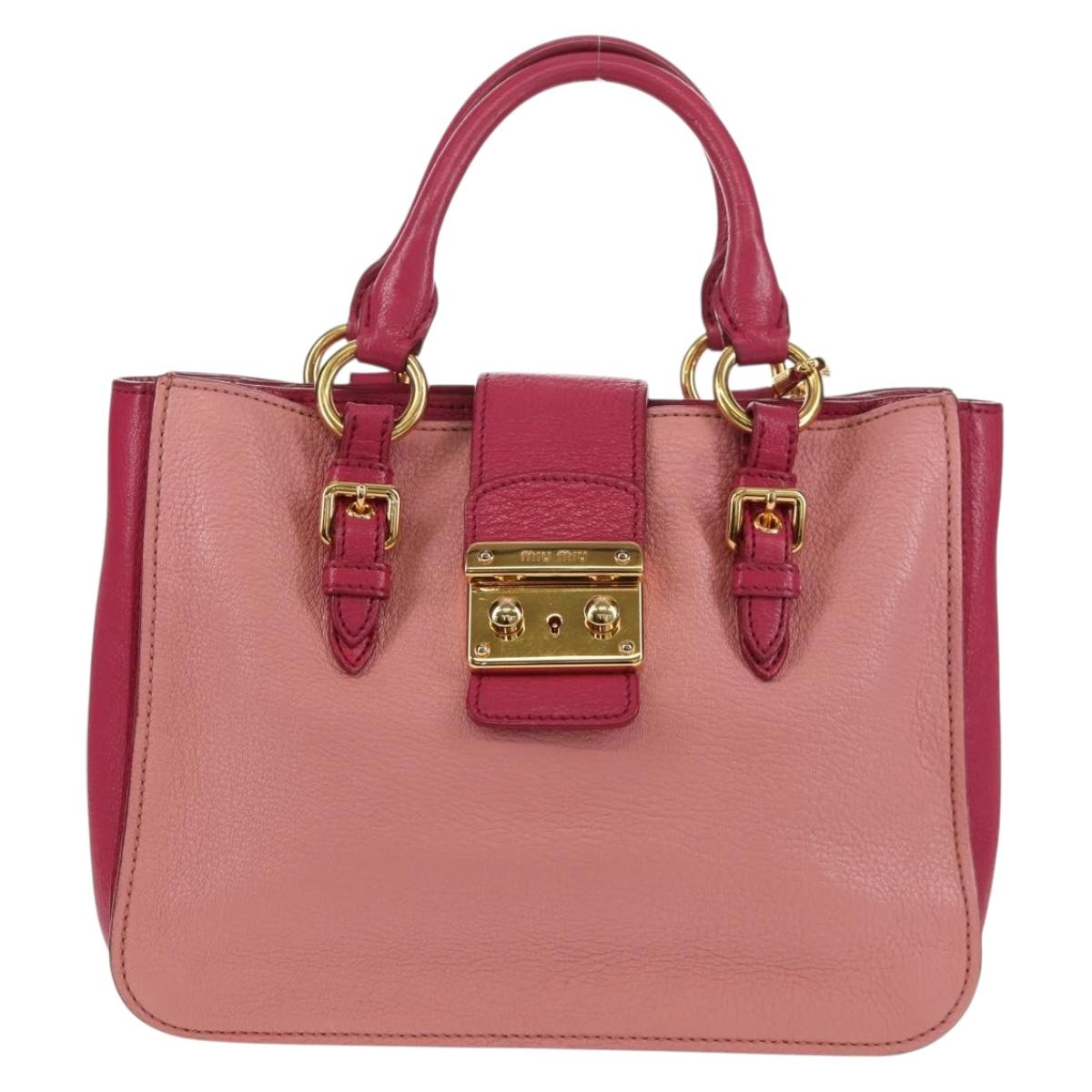 Miu Miu Madras Hand Bag Leather 2way Pink Gold Auth 154918V