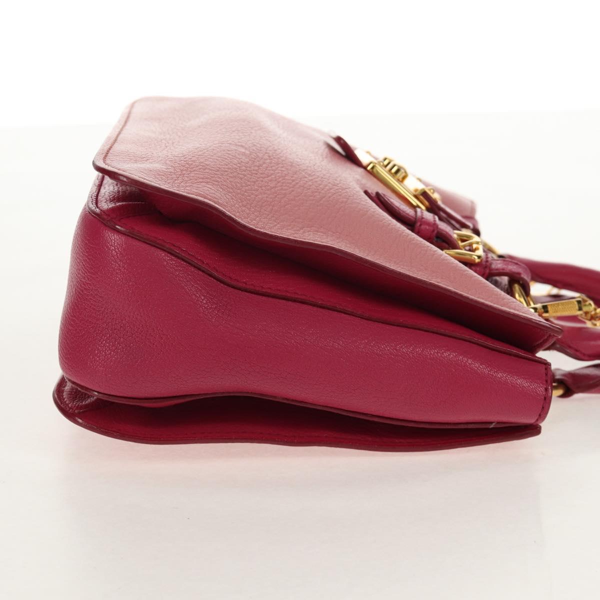 Miu Miu Madras Hand Bag Leather 2way Pink Gold Auth 154918V