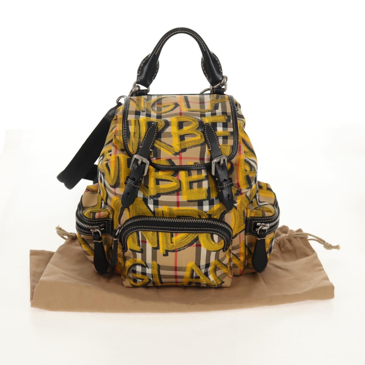 BURBERRY Nova Check Graffiti Backpack Canvas Beige Auth 154919V