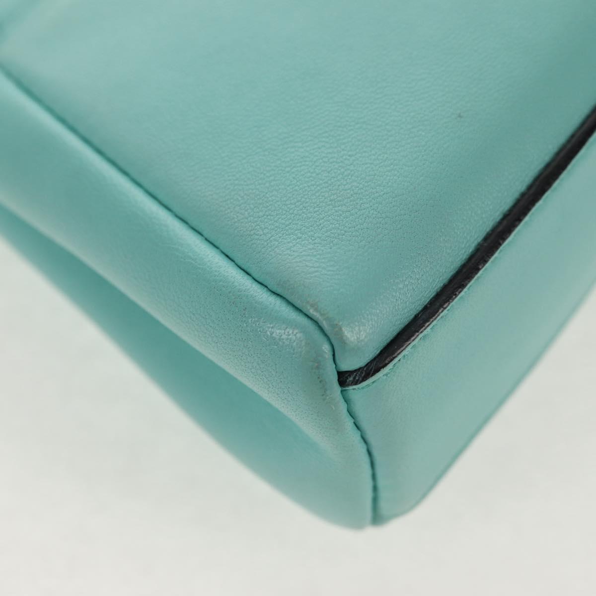 FENDI Micro Peek A Boo Hand Bag Leather 2way Turquoise Blue Silver Auth 154920V