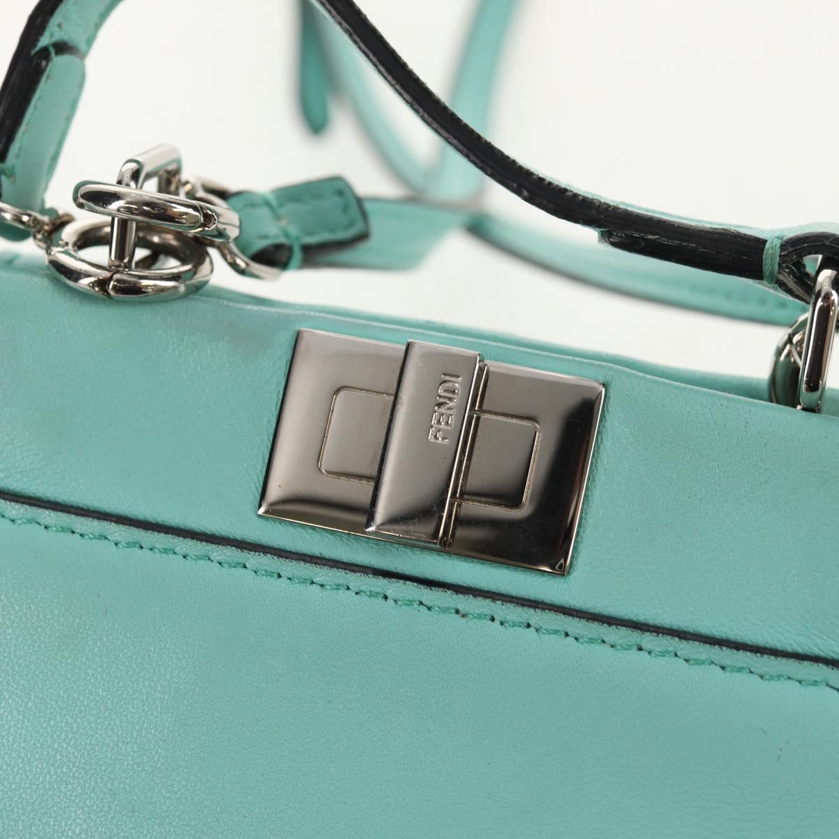FENDI Micro Peek A Boo Hand Bag Leather 2way Turquoise Blue Silver Auth 154920V