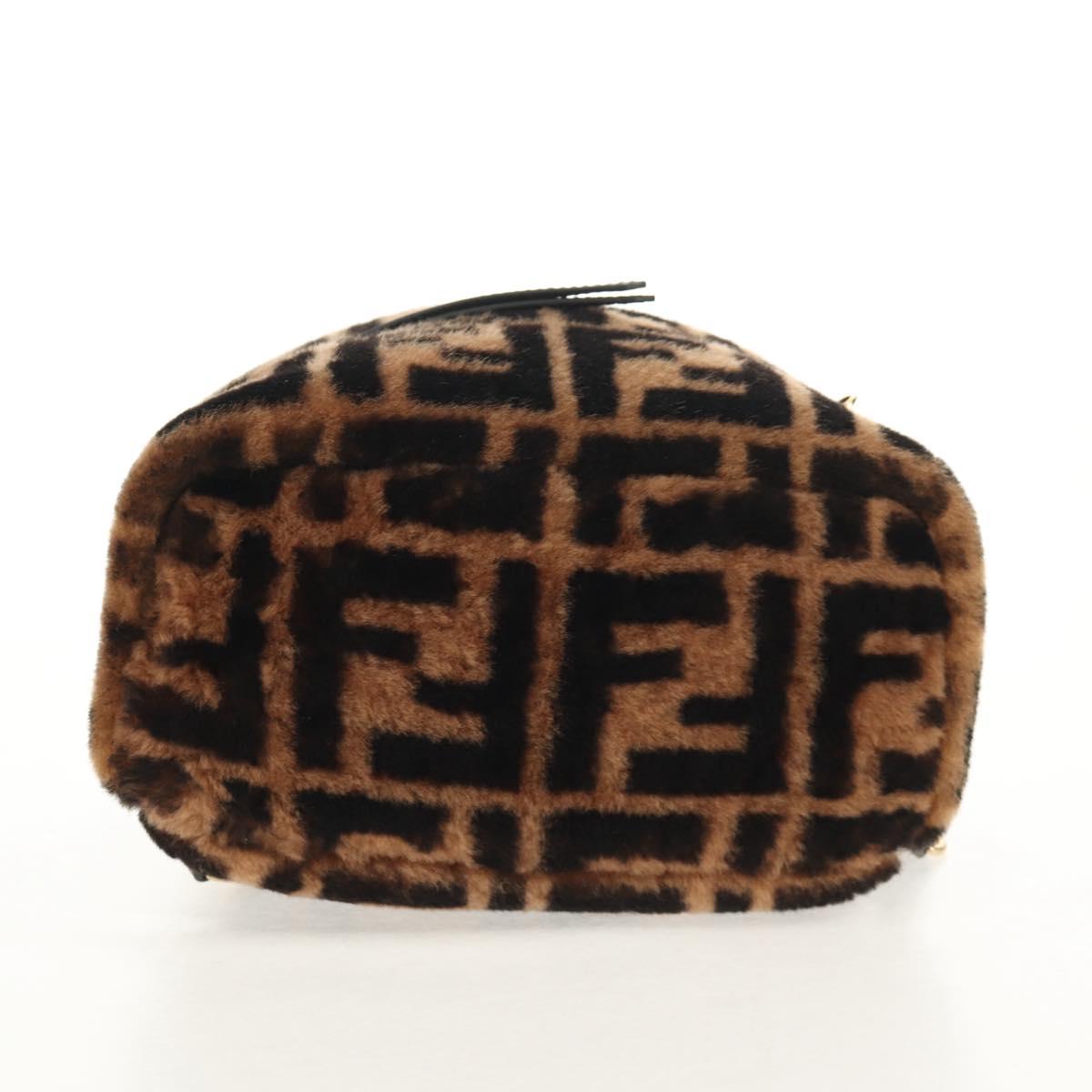 FENDI Zucca Canvas Zainomini Backpack Brown Black gold Auth 154921SAM