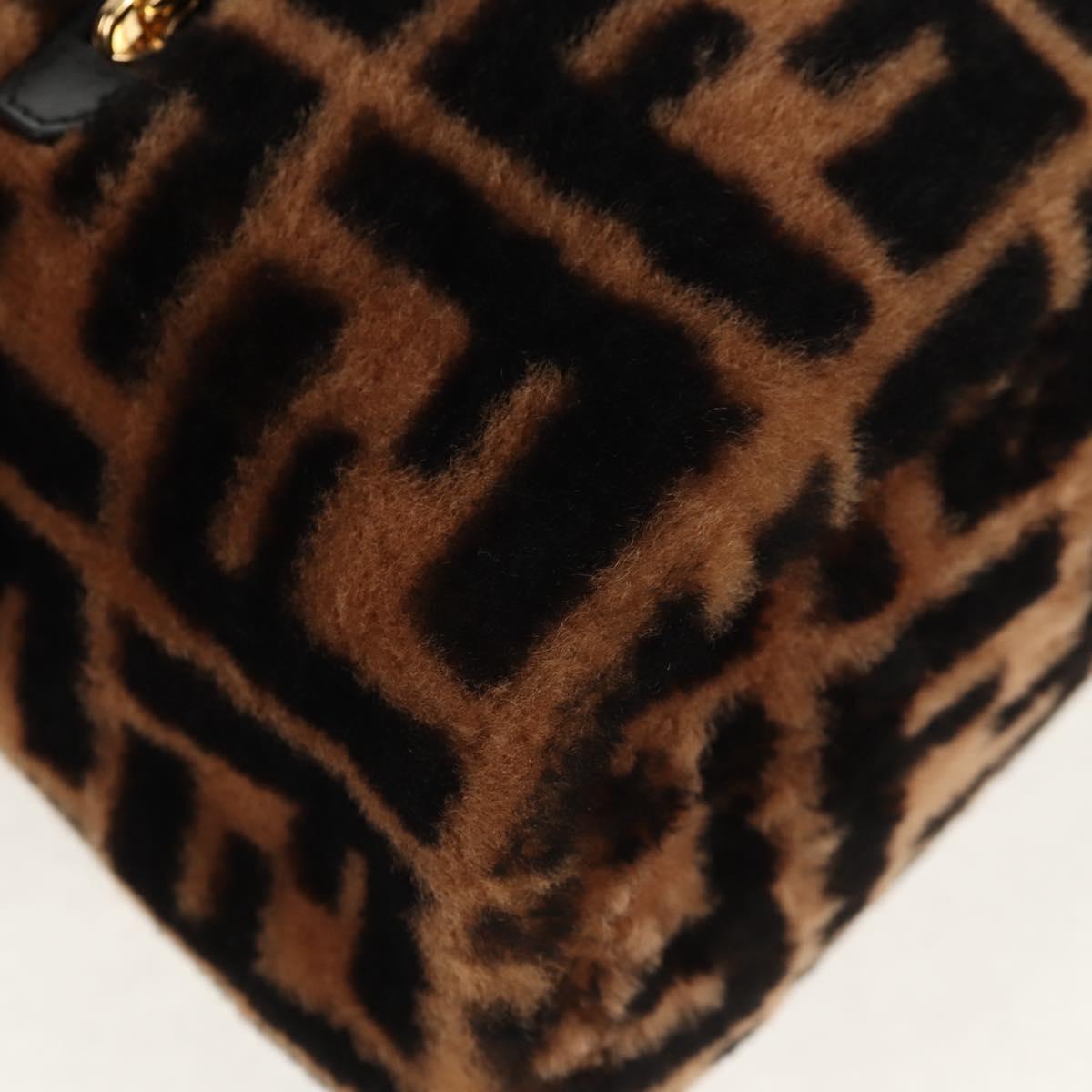 FENDI Zucca Canvas Zainomini Backpack Brown Black gold Auth 154921SAM