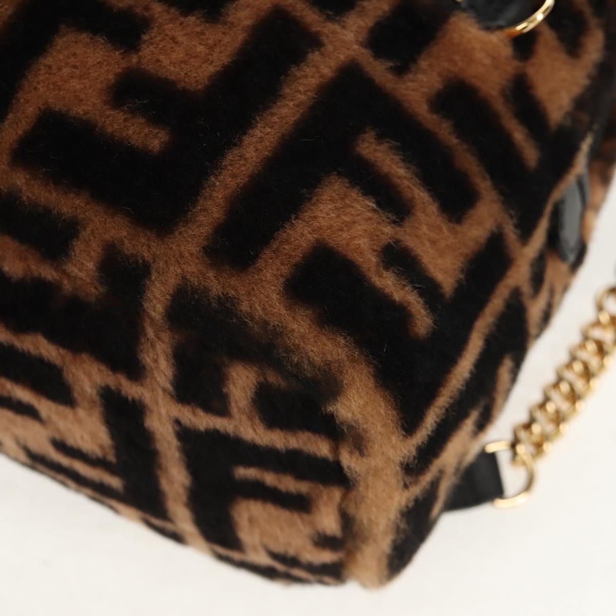 FENDI Zucca Canvas Zainomini Backpack Brown Black gold Auth 154921SAM